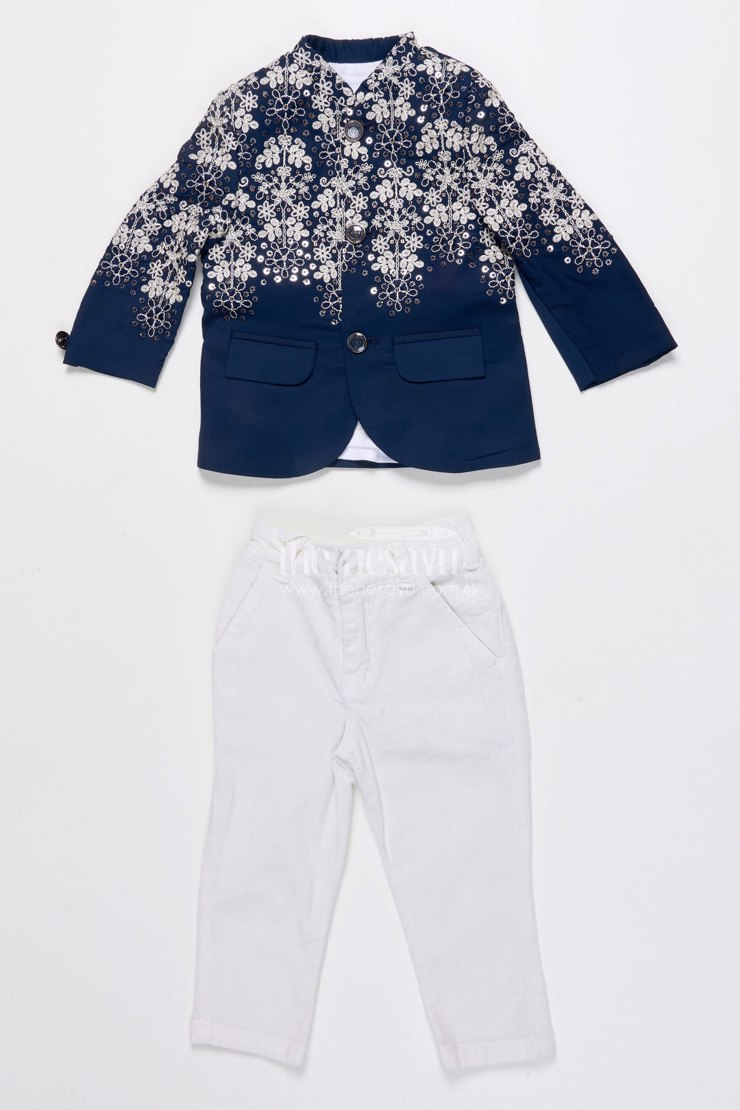 The Nesavu Boys Sherwani Boys Sherwani Set with Embroidered Jacket for Wedding Receptions and Festive Events Nesavu Nesavu boys sherwani set embroidered velvet jacket perfect weddings festive family events