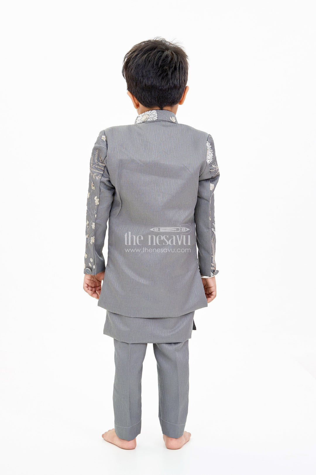The Nesavu Boys Jacket Sets Boys Sherwani with Long Jacket in Silk Blend with Designer Embroidery and Elegant Detailing Nesavu Nesavu Boys Sherwani Long Jacket Silk Blend Designer Embroidery Regal Charm