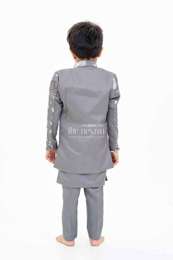 The Nesavu Boys Jacket Sets Boys Sherwani with Long Jacket in Silk Blend with Designer Embroidery and Elegant Detailing Nesavu Nesavu Boys Sherwani Long Jacket Silk Blend Designer Embroidery Regal Charm