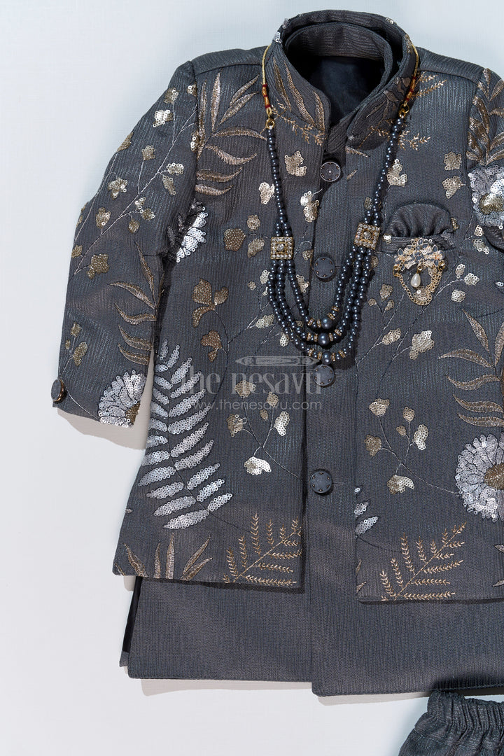 The Nesavu Boys Jacket Sets Boys Sherwani with Long Jacket in Silk Blend with Designer Embroidery and Elegant Detailing Nesavu Nesavu Boys Sherwani Long Jacket Silk Blend Designer Embroidery Regal Charm