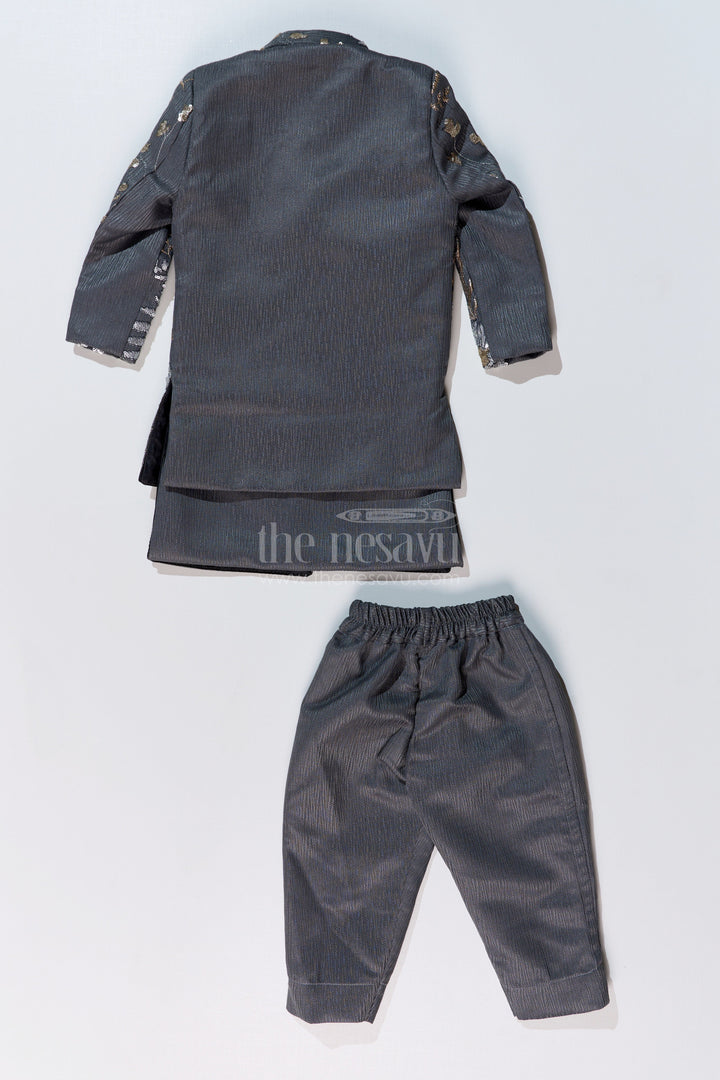 The Nesavu Boys Jacket Sets Boys Sherwani with Long Jacket in Silk Blend with Designer Embroidery and Elegant Detailing Nesavu Nesavu Boys Sherwani Long Jacket Silk Blend Designer Embroidery Regal Charm