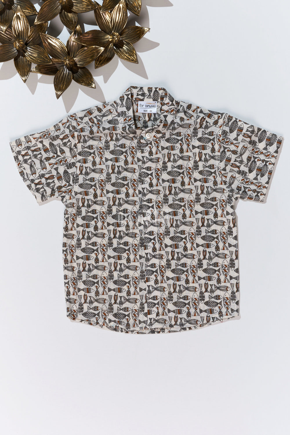 The Nesavu Boys Cotton Shirt Boys Shirt Casual Dresses in Cotton Block Print with Tribal Fish Design Nesavu 16 (1Y) / Blue BS244B-16 Nesavu Boys Shirt Casual Dresses Cotton Block Print Ethnic Fish Pattern