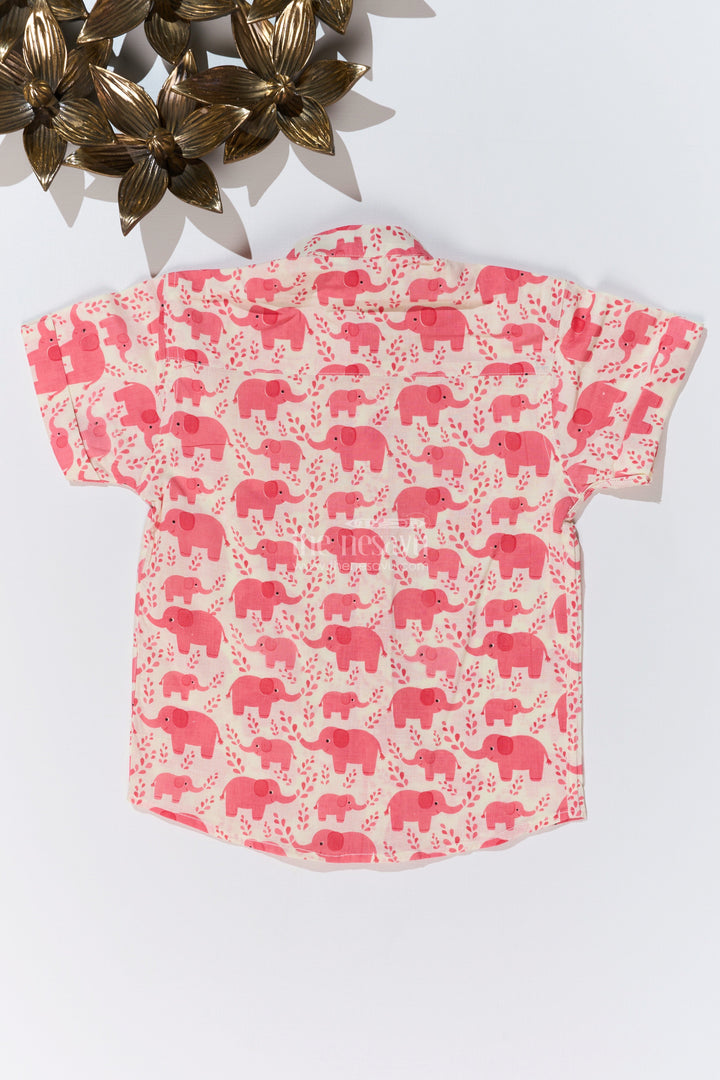 The Nesavu Boys Cotton Shirt Boys Shirt Half Shirt in Cotton Block Print with Playful Elephant Pattern Nesavu Nesavu Boys Shirt Half Shirt Cotton Block Print Cute Elephant Print