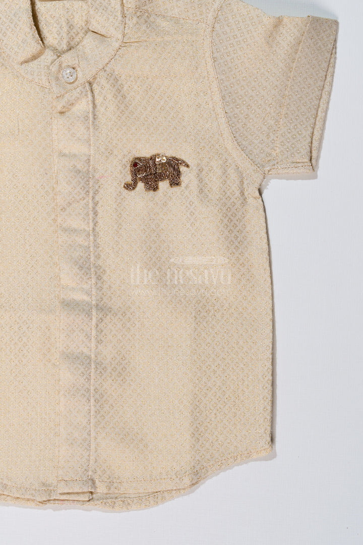 The Nesavu Boys Silk Shirt Boys Shirt New Design with Embroidered Elephant Motif and Mandarin Collar Nesavu Nesavu Boys Shirt New Design Elephant Embroidery Mandarin Collar