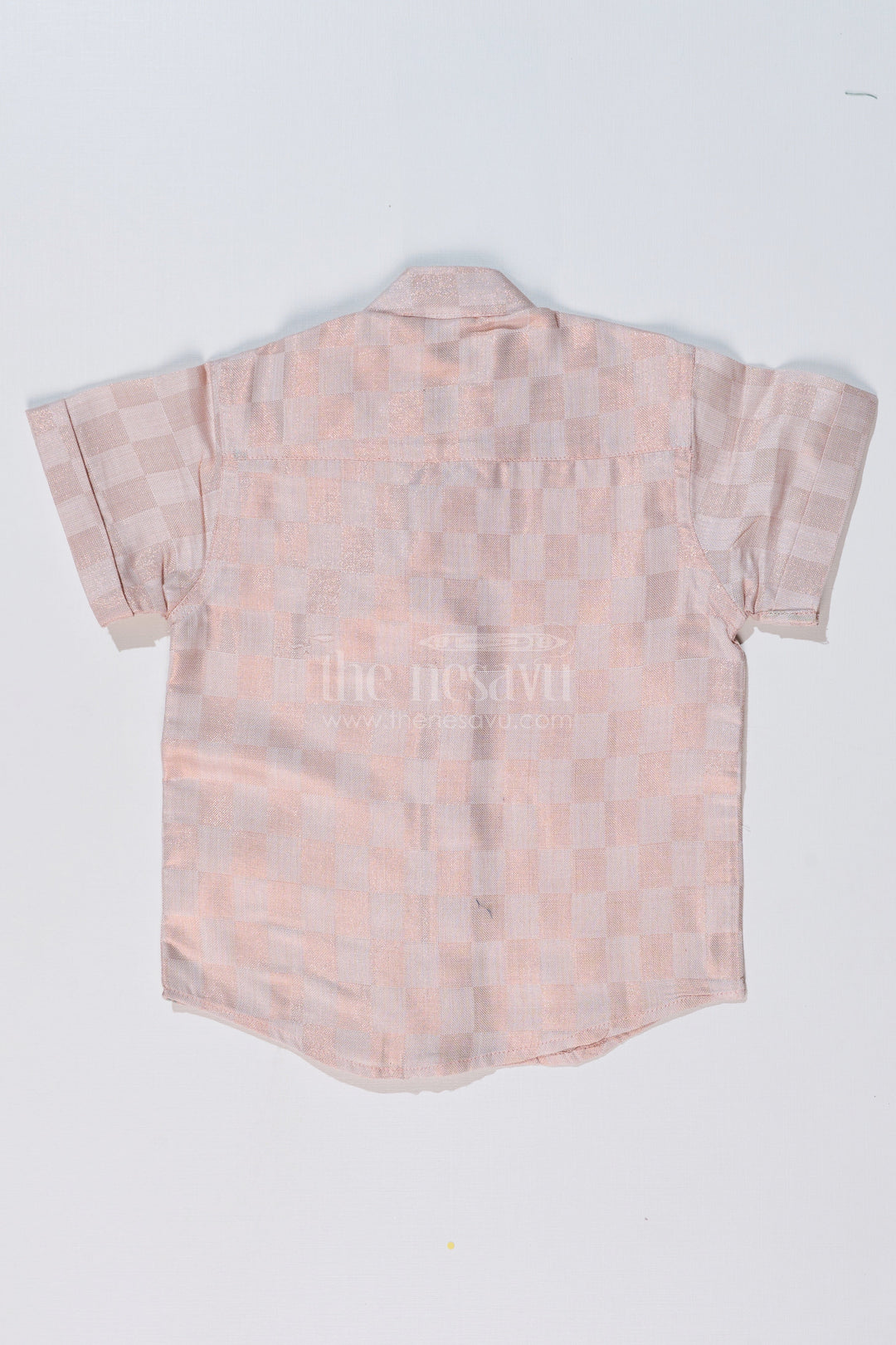 The Nesavu Boys Silk Shirt Boys Silk and Cotton Shirt in Gold with Checkered Pattern and Embellished Bee Motif Nesavu Nesavu Boys Silk Cotton Shirt Gold Checkered Pattern Embellished Bee Design