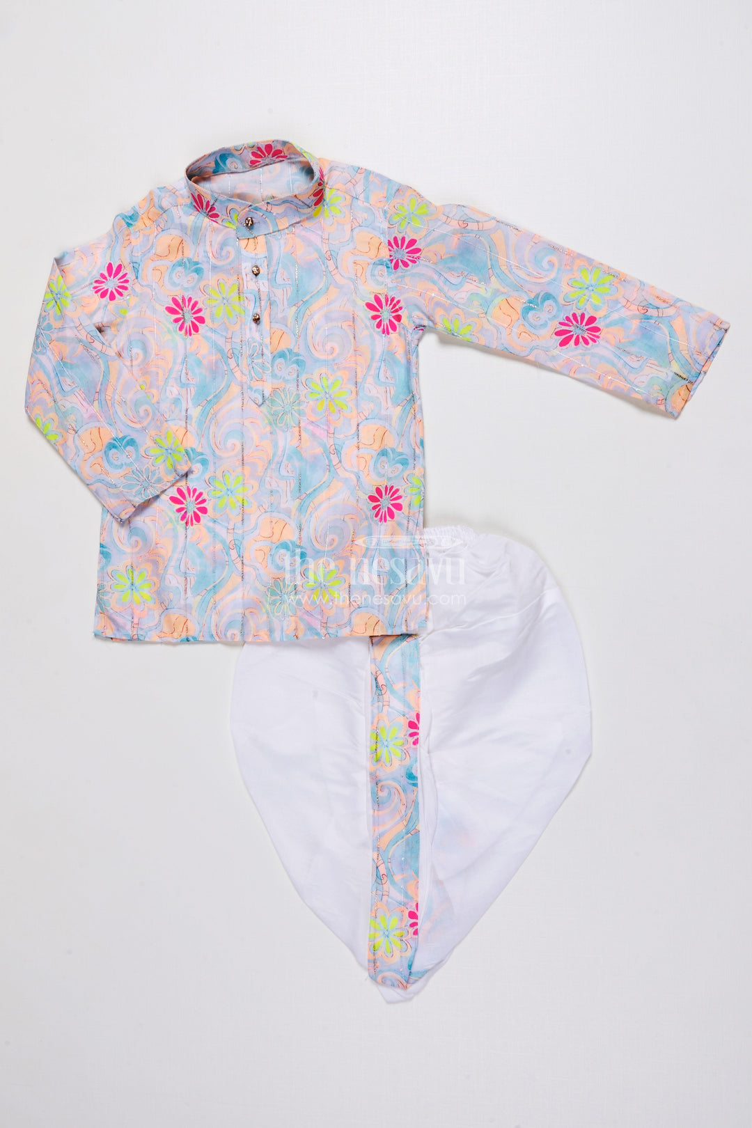 The Nesavu Boys Dothi Set Boys Silk Blend Dhoti Kurta Set with Embroidery for Festive Occasions Nesavu Nesavu boys embroidered dhoti kurta set silk blend perfect ethnic day festive family events