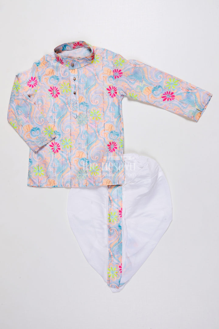 The Nesavu Boys Dothi Set Boys Silk Blend Dhoti Kurta Set with Embroidery for Festive Occasions Nesavu Nesavu boys embroidered dhoti kurta set silk blend perfect ethnic day festive family events