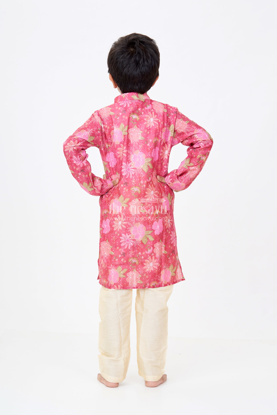 The Nesavu Boys Kurtha Set Boys Silk Cotton Maroon Kurta Set with Self Embroidery and Floral Digital Print Accents Nesavu Boys Silk Cotton Maroon Kurta Set Self Embroidery Floral Digital Print Highlights | The Nesavu