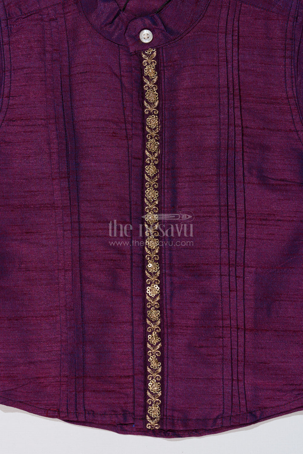The Nesavu Boys Silk Shirt Boys Silk Purple Shirt with Rich Fabric and Intricate Embroidery for Festive Occasions Nesavu Nesavu Boys Silk Purple Shirt Golden Embroidery Weddings Festive Wear