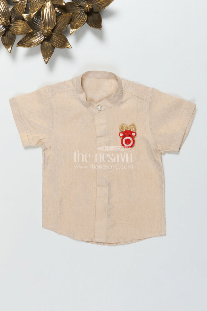 The Nesavu Boys Silk Shirt Boys Silk Shirt for Ethnic Functions and Formal Wear Nesavu 28 (7Y) / Cream BS3784A-28 Nesavu boys plain tissue silk shirt for ethnic festivals and traditional celebrations