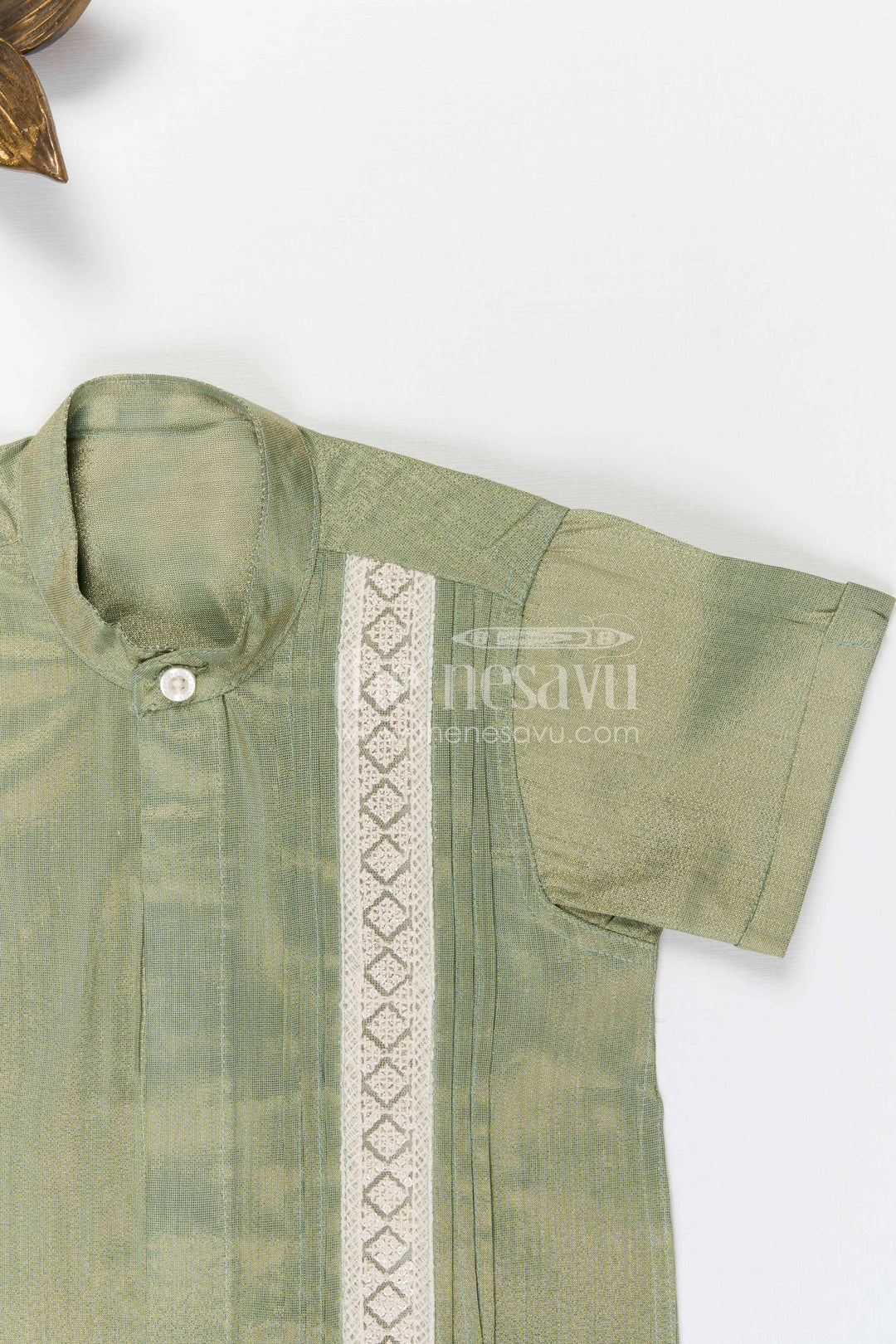 The Nesavu Boys Silk Shirt Boys Silk Shirt for Festive and Traditional Occasions Nesavu Nesavu boys tissue silk festive shirt with woven front detail