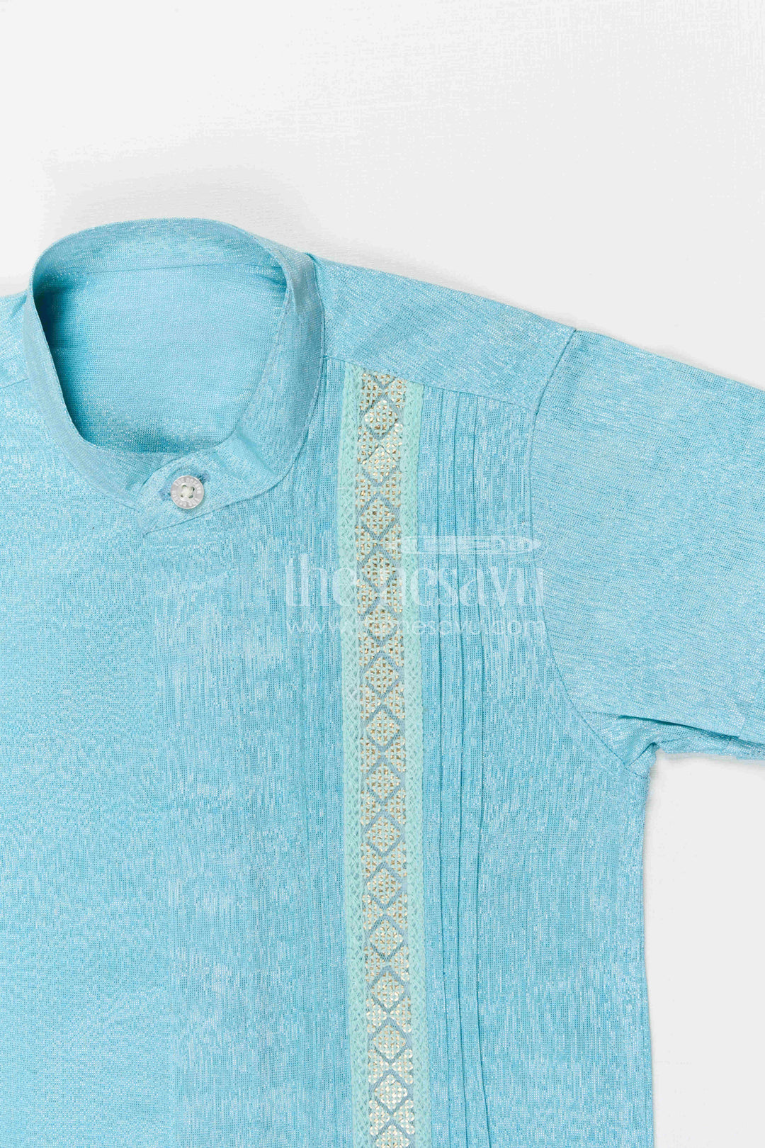 The Nesavu Boys Silk Shirt Boys Silk Shirt for Festive Celebrations and Family Functions Nesavu Nesavu boys tissue silk ethnic shirt with embroidery detail