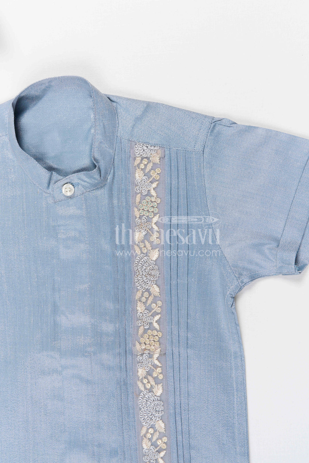 The Nesavu Boys Silk Shirt Boys Silk Shirt for Festive Gatherings and Special Occasions Nesavu Nesavu boys tissue silk ethnic shirt with embroidery detail