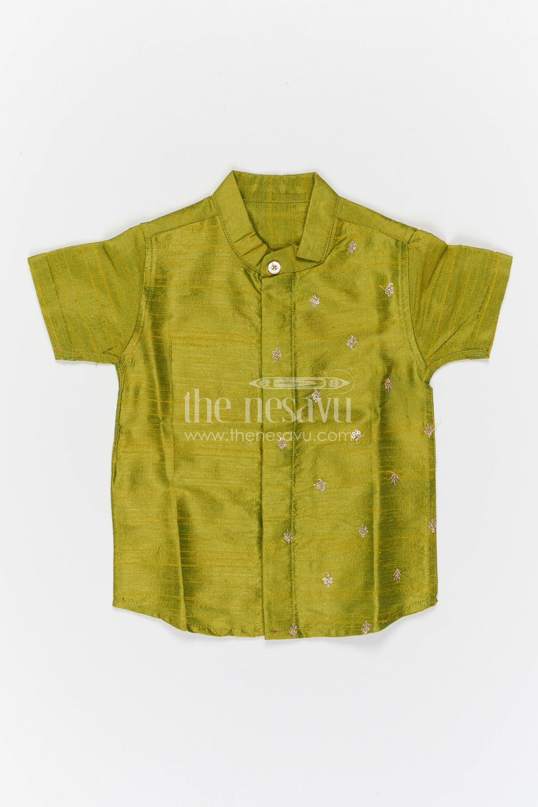 The Nesavu Boys Silk Shirt Boys Silk Shirt for Festive Occasions and Traditional Functions Nesavu Nesavu Boys Raw Silk Shirt For Festive Occasions With Sequence Embroidery Short Sleeve Ethnic Wear