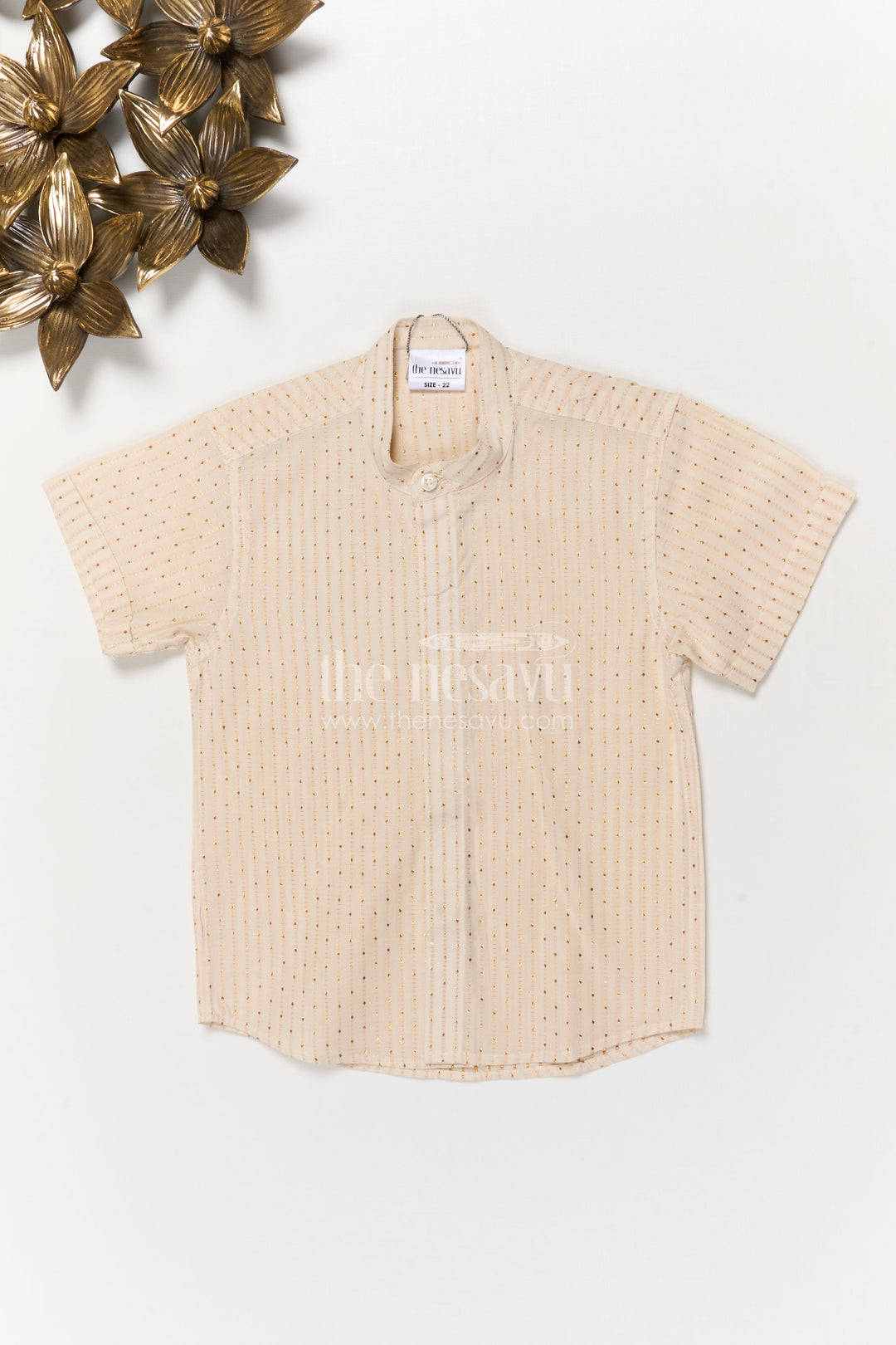 The Nesavu Boys Silk Shirt Boys Silk Shirt for Traditional Functions and Festive Wear Nesavu 16 (1Y) / Cream BS3781A-16 Nesavu boys tissue silk shirt with ethnic design for weddings and traditional occasions