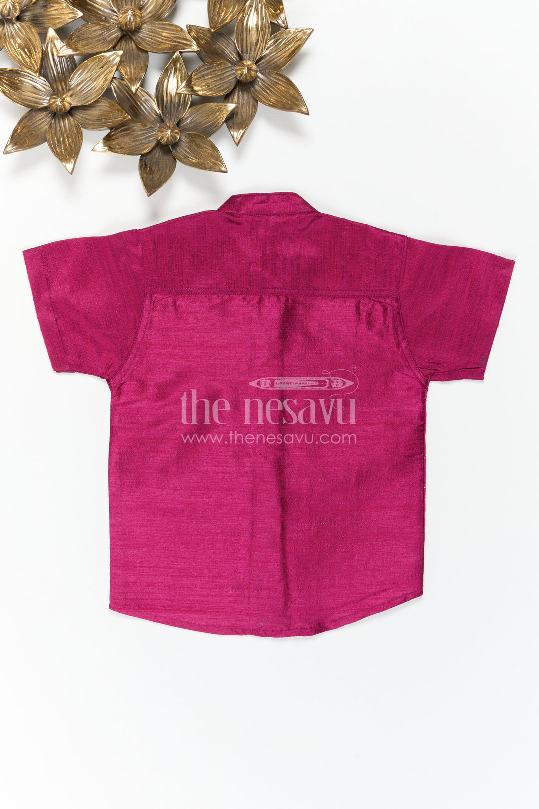 The Nesavu Boys Silk Shirt Boys Silk Shirt for Wedding Receptions and Festive Portraits Nesavu Nesavu Boys Raw Silk Shirt With Jacquard Panel For Wedding Receptions And Festive Occasions
