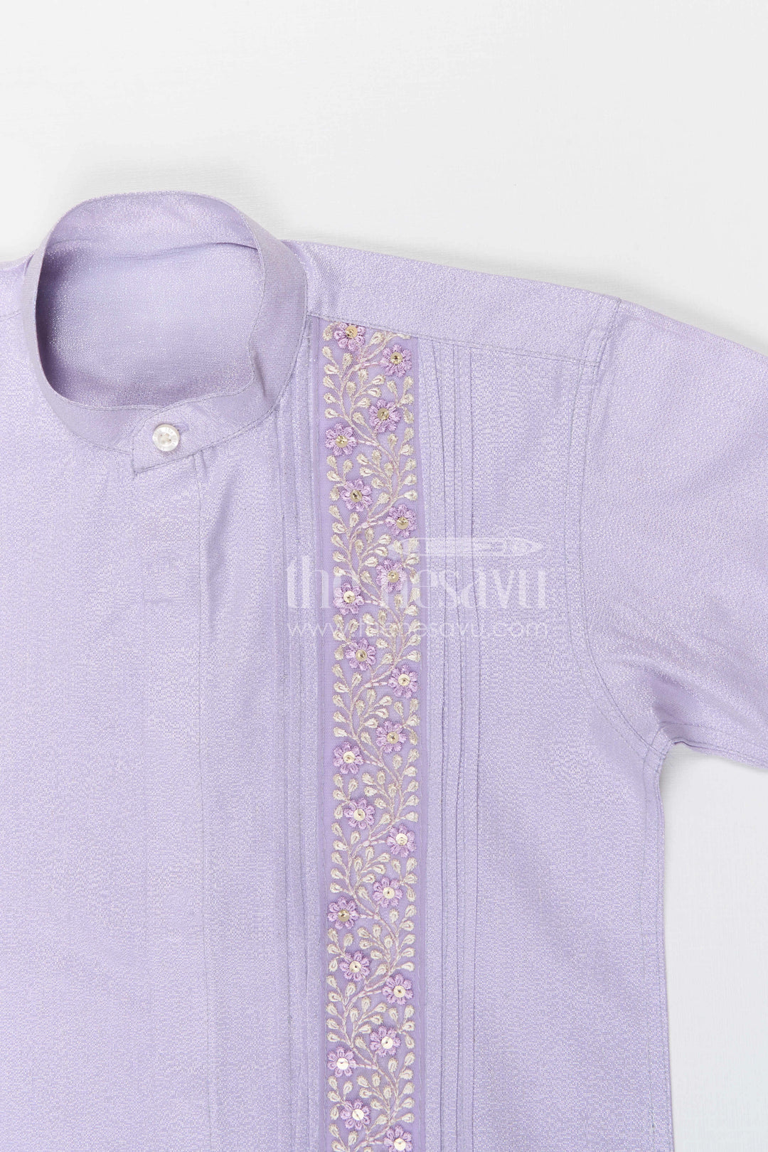 The Nesavu Boys Silk Shirt Boys Silk Shirt for Weddings and Cultural Events Nesavu Nesavu boys purple tissue silk shirt for festive wear
