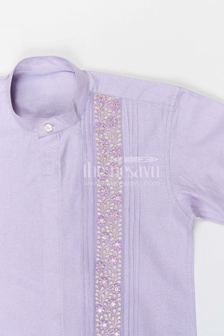 The Nesavu Boys Silk Shirt Boys Silk Shirt for Weddings and Cultural Events Nesavu Nesavu boys purple tissue silk shirt for festive wear