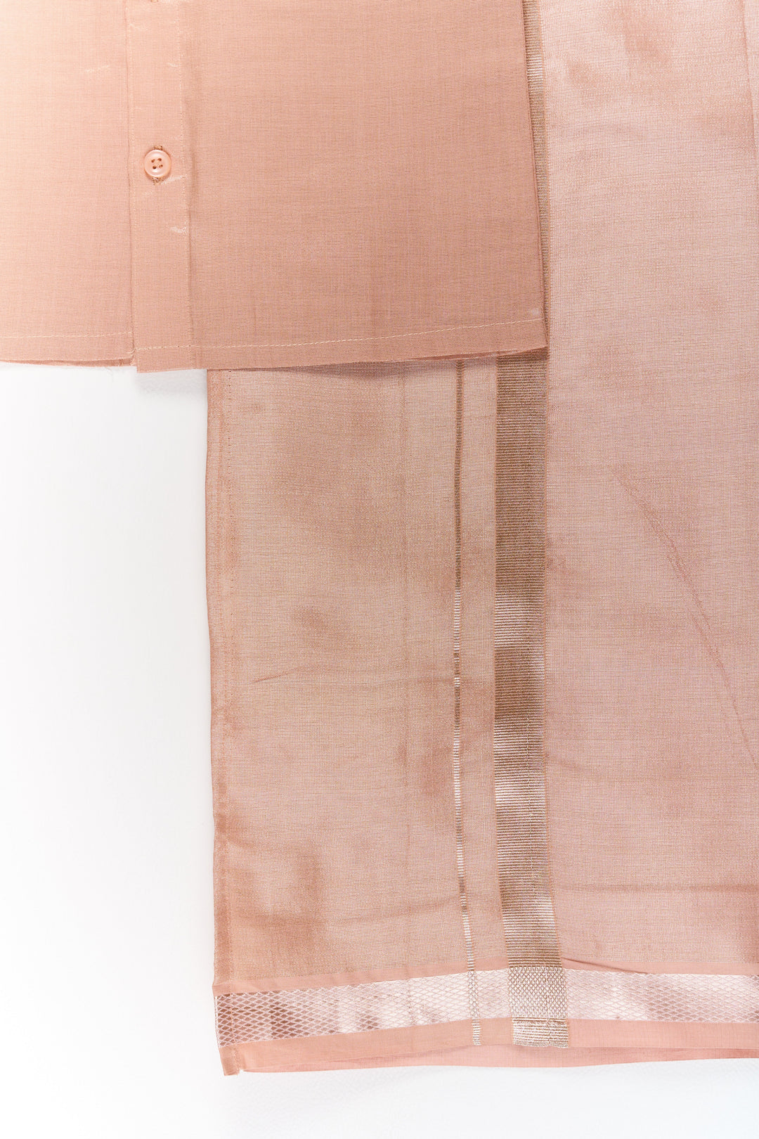 The Nesavu Boys Silk Shirt Boys Silk Shirt Set in Copper with Stylish Zari Border Nesavu Boys Silk Dhoti Shirt Set Copper Elegant Zari Border Festivals | The Nesavu