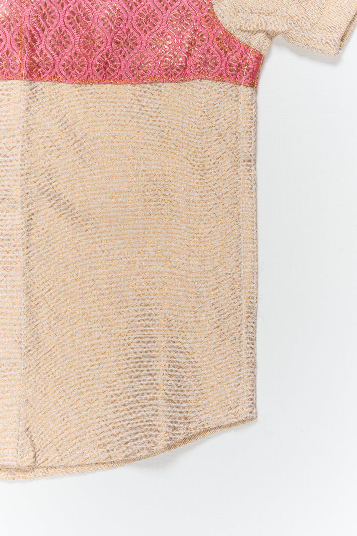 The Nesavu Boys Silk Shirt Boys Silk Shirt with Banarasi Yoke for Festive and Wedding Functions Nesavu Nesavu boys cotton tissue silk shirt with Banarasi yoke patch for weddings and traditional occasions