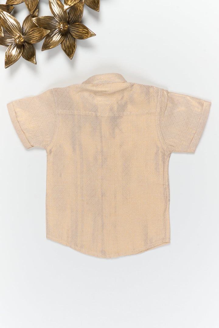 The Nesavu Boys Silk Shirt Boys Silk Shirt with Tissue Stripes for Festive Occasions Nesavu Nesavu boys gold tissue silk shirt with stripes for weddings and festive traditional wear