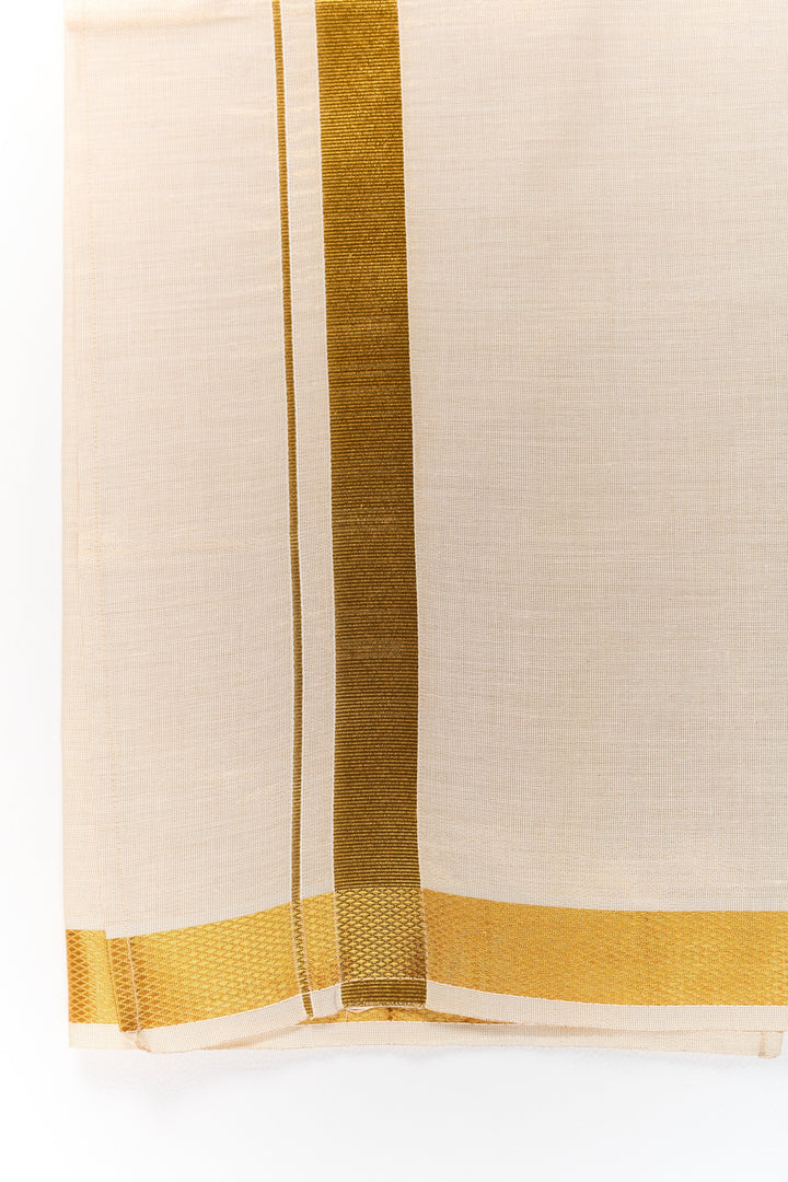 The Nesavu Boys Vesti Boys Silk Vesti with Gold Zari Border for Cultural Events Nesavu 18 (2Y) / Beige D014C-18 Boys Silk Vesti Gold Zari Border Traditional Ceremonies Festivals | The Nesavu