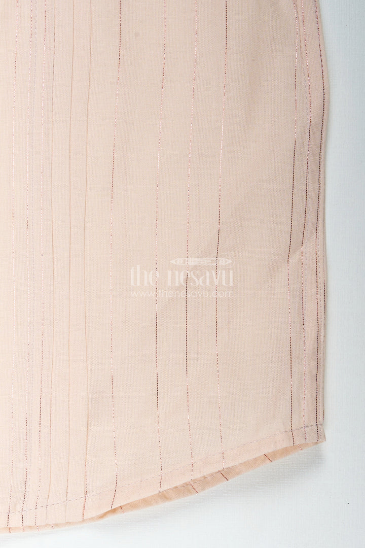 The Nesavu Boys Cotton Shirt Boys Simple Cotton Shirt for Temple Visits with Beige Striped Print and Mandarin Collar in Soft Fabric Nesavu Nesavu Boys Cotton Shirt Stripes Print Mandarin Collar Temple Visits Traditional Occasions