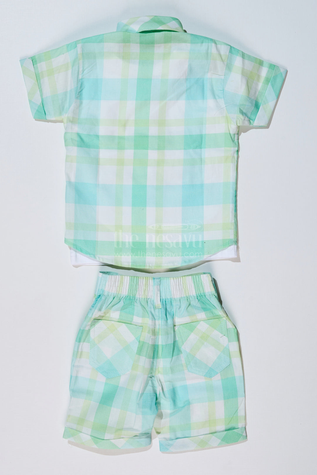 The Nesavu Boys Casual Set Boys Smart Casual Shirts with Checked Shorts and Graphic T-Shirt for Everyday Wear Nesavu Nesavu Boys Smart Casual Shirt Set Checked Shorts Printed T-Shirt