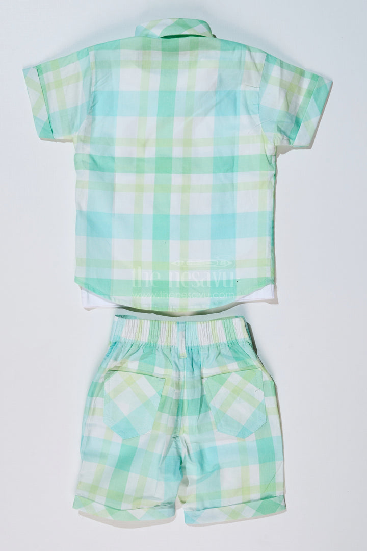 The Nesavu Boys Casual Set Boys Smart Casual Shirts with Checked Shorts and Graphic T-Shirt for Everyday Wear Nesavu Nesavu Boys Smart Casual Shirt Set Checked Shorts Printed T-Shirt