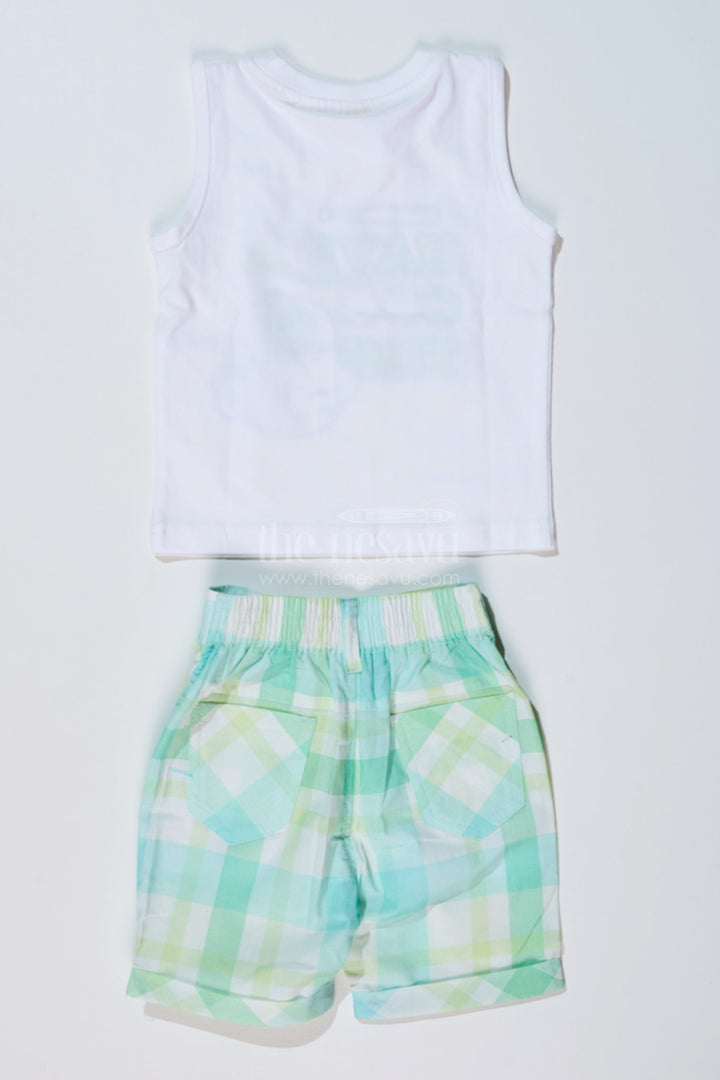 The Nesavu Boys Casual Set Boys Smart Casual Shirts with Checked Shorts and Graphic T-Shirt for Everyday Wear Nesavu Nesavu Boys Smart Casual Shirt Set Checked Shorts Printed T-Shirt