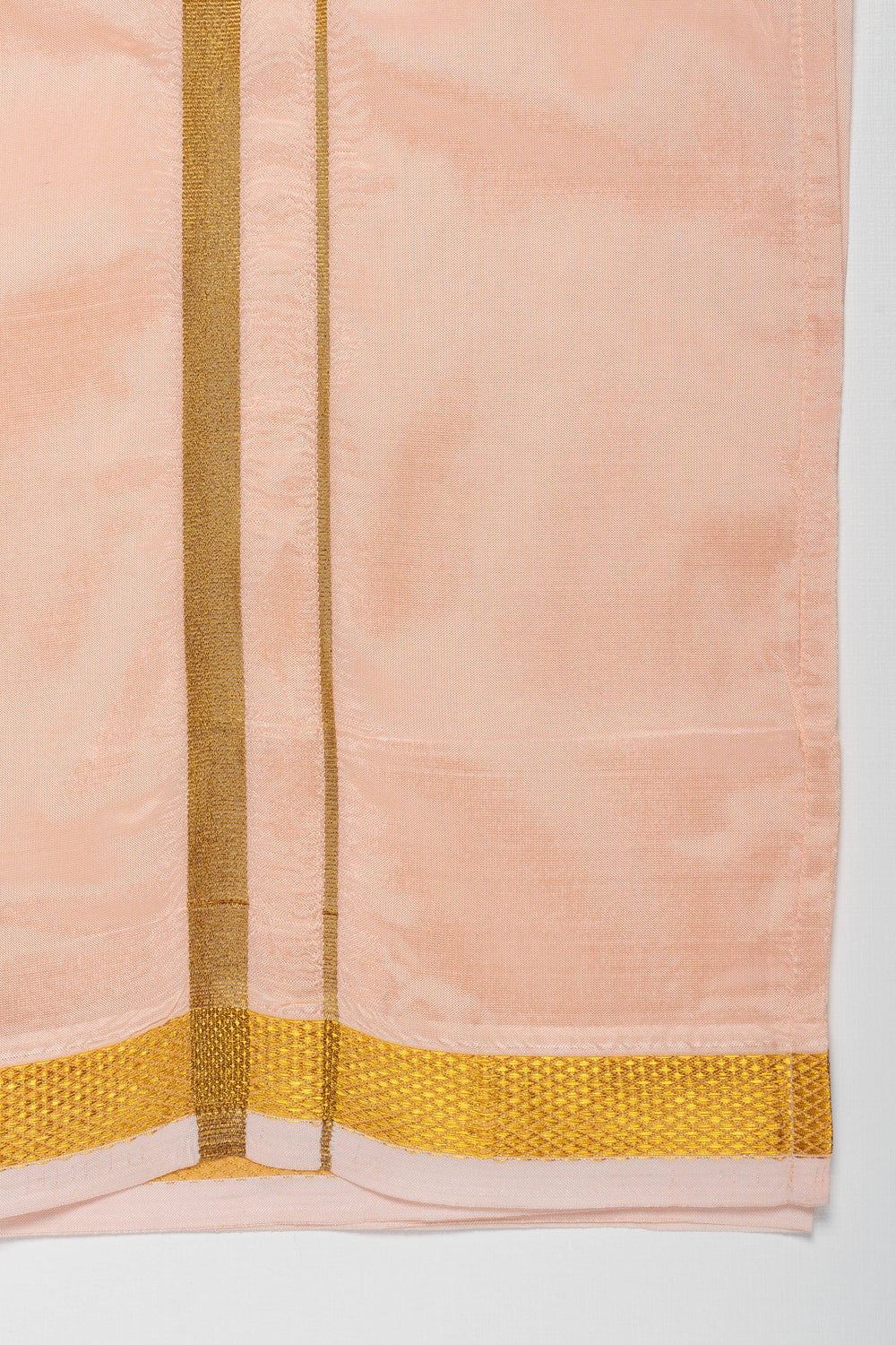 The Nesavu Boys Vesti Boys Soft Silk Dhoti in Delicate Pink with Golden Trim Nesavu Buy Boys Pink Silk Dhoti with Golden Stripes | Traditional Ethnic Wear | The Nesavu