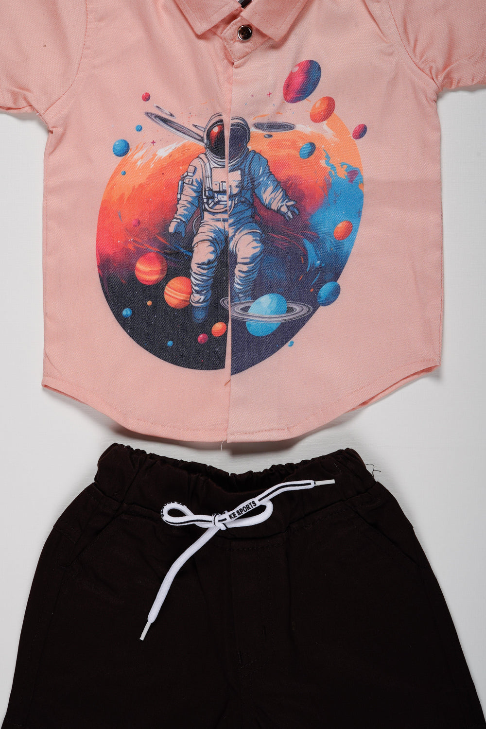 The Nesavu Boys Casual Set Boys Space Adventure Shirt and Shorts Set | Galactic Summer Outfit Nesavu Boys Astronaut Printed Shirt and Shorts Set | Casual Galactic Gear for Kids | The Nesavu