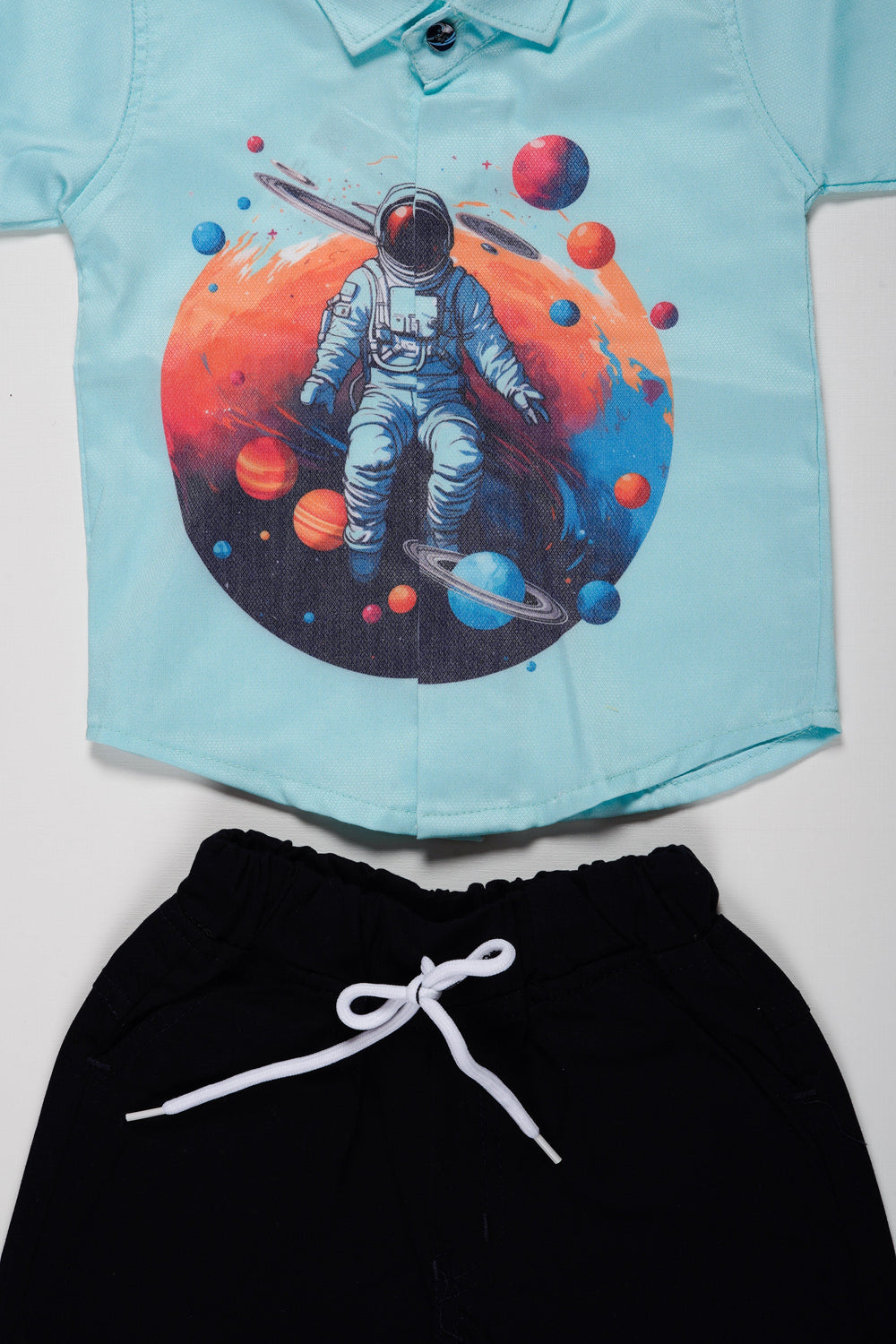 The Nesavu Boys Casual Set Boys Space Odyssey Shirt and Shorts Set | Cosmic Exploration Outfit Nesavu Kids Space Themed Casual Wear Set | Boys Astronaut Print Shirt and Shorts | The Nesavu