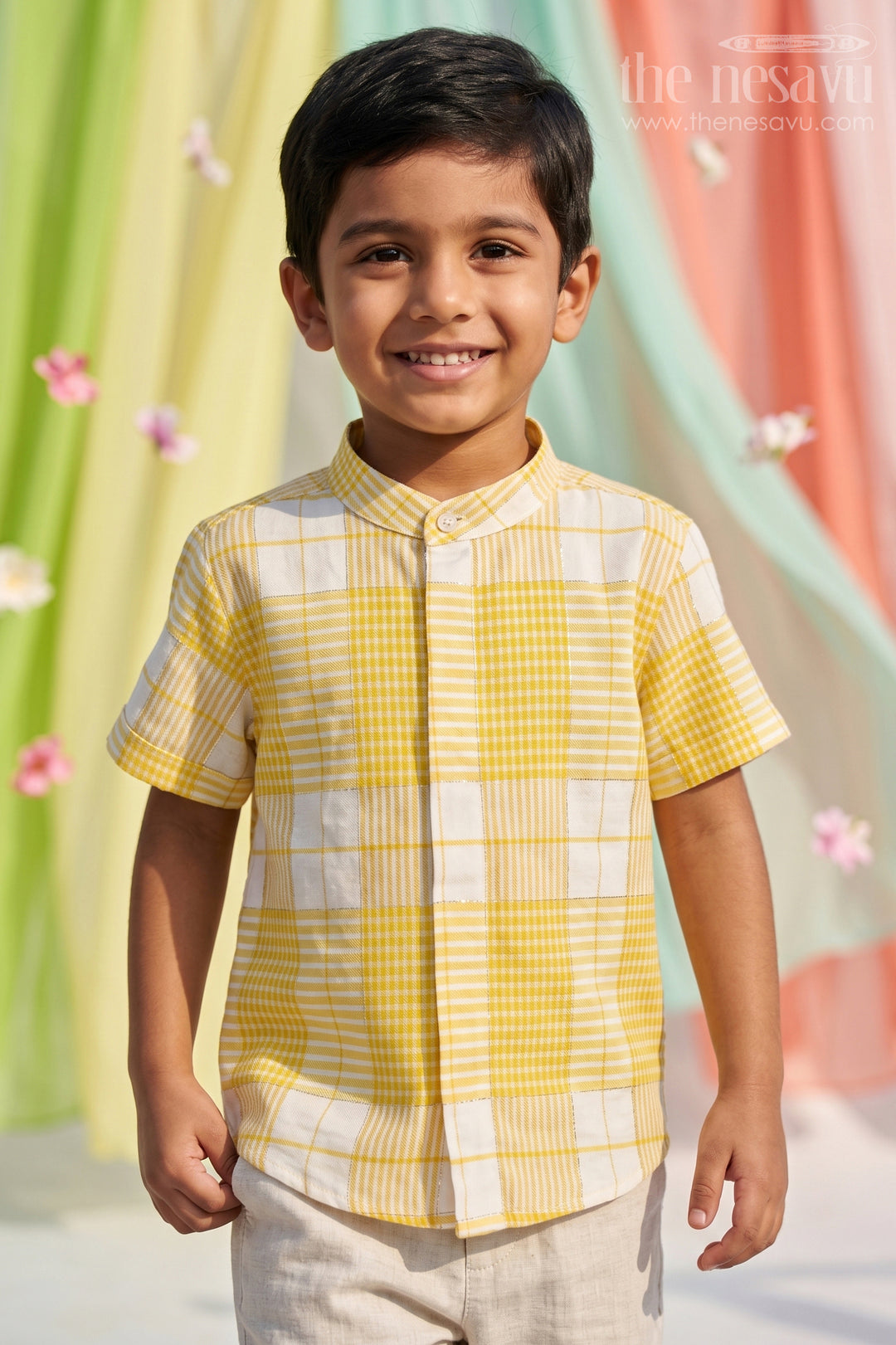 The Nesavu Boys Cotton Shirt Boys Striped Shirt for Casual Outings and Summer Wear Nesavu 16 (1Y) / Yellow / Cotton BS478A-16 Nesavu Boys Striped Cotton Shirt For Casual Outings And Comfortable Summer Wear