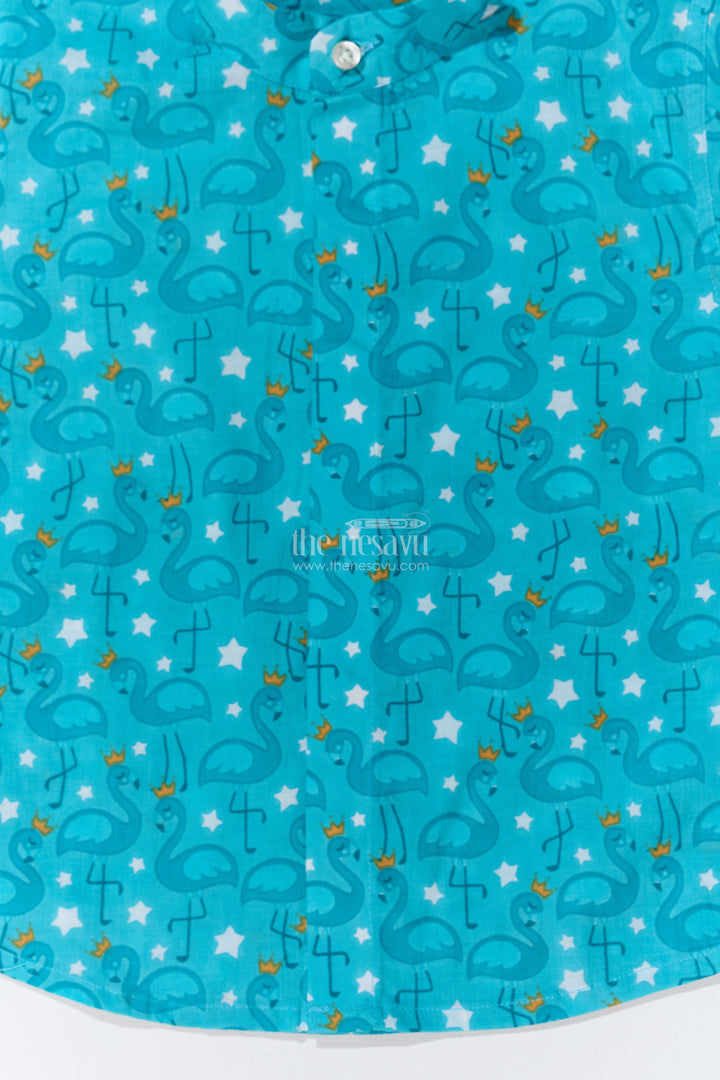 The Nesavu Boys Cotton Shirt Boys Stylish Casual Shirts in Cotton Block Print with Playful Flamingo Design Nesavu Nesavu Boys Stylish Casual Shirts Cotton Block Print Flamingo Print