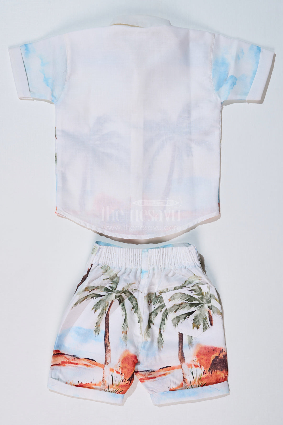 The Nesavu Boys Casual Set Boys Stylish Casual Shirts with Palm Tree Print and Matching Beach Shorts Nesavu Nesavu Boys Stylish Casual Shirts Palm Tree Print Matching Beach Shorts