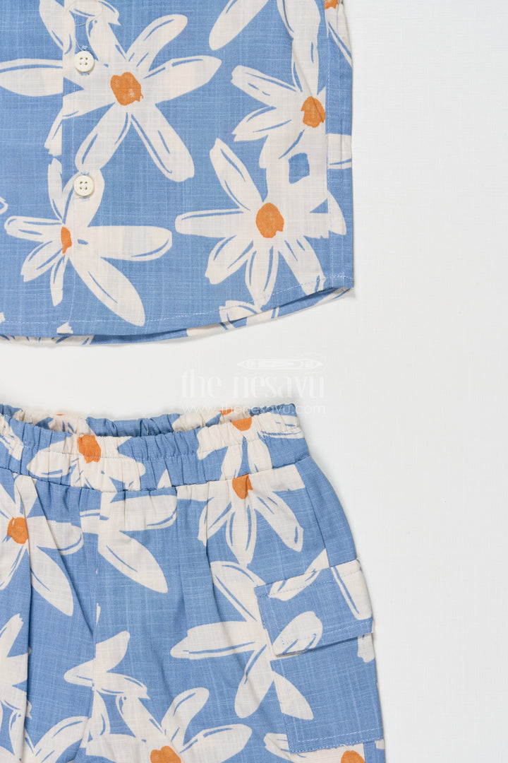 The Nesavu Boys Casual Set Boys Summer Cotton Floral Shirt and Shorts Set – Blue Nesavu Nesavu boys cotton summer floral shirt and shorts set in blue for casual outings