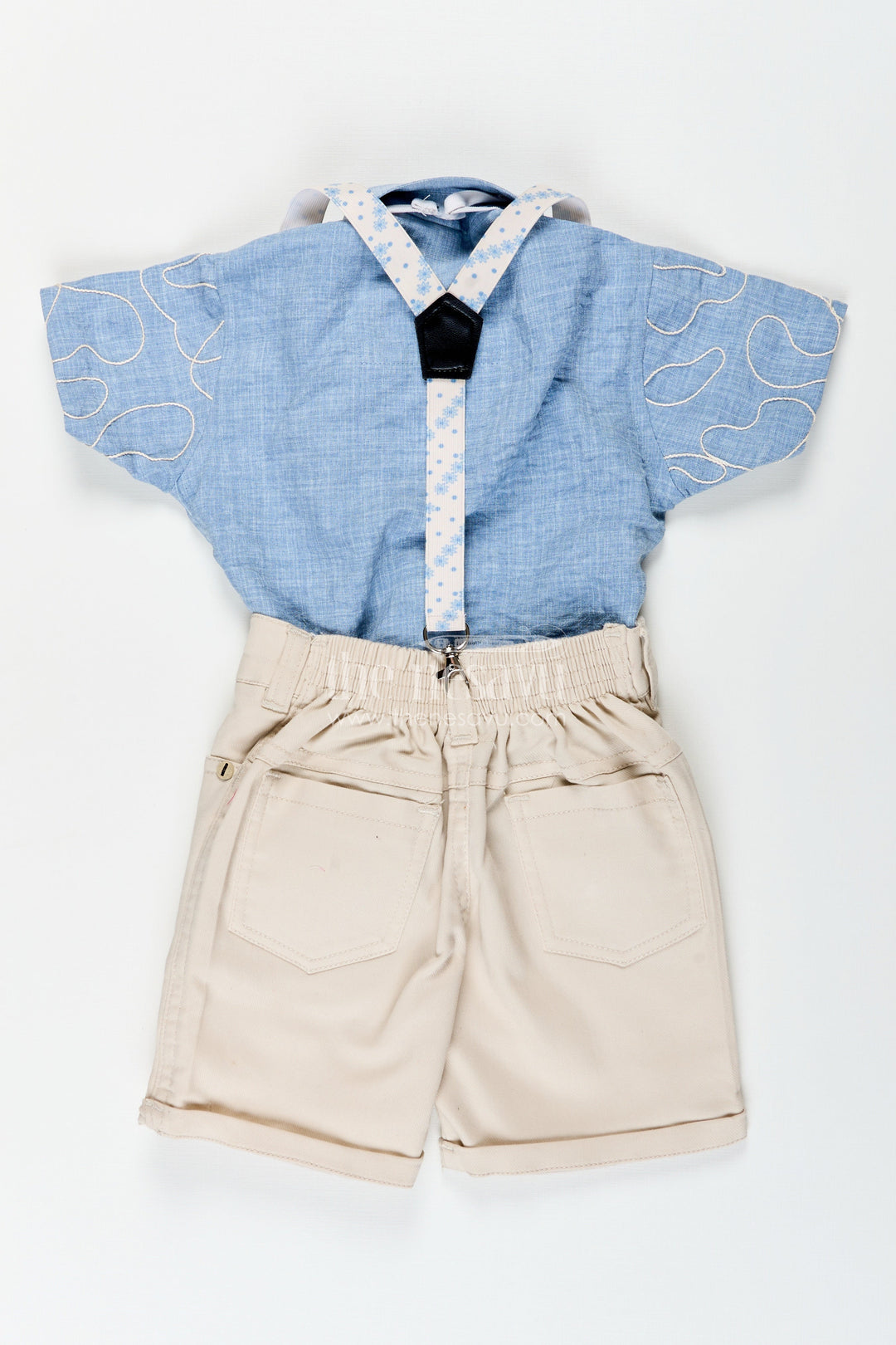 The Nesavu Boys Casual Set Boys Suspender Outfit with Embroidery and Bow Tie for Birthday Parties Nesavu Nesavu boys embroidered suspender set bow tie birthday celebrations photoshoots