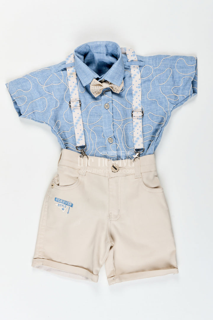 The Nesavu Boys Casual Set Boys Suspender Outfit with Embroidery and Bow Tie for Birthday Parties Nesavu Nesavu boys embroidered suspender set bow tie birthday celebrations photoshoots