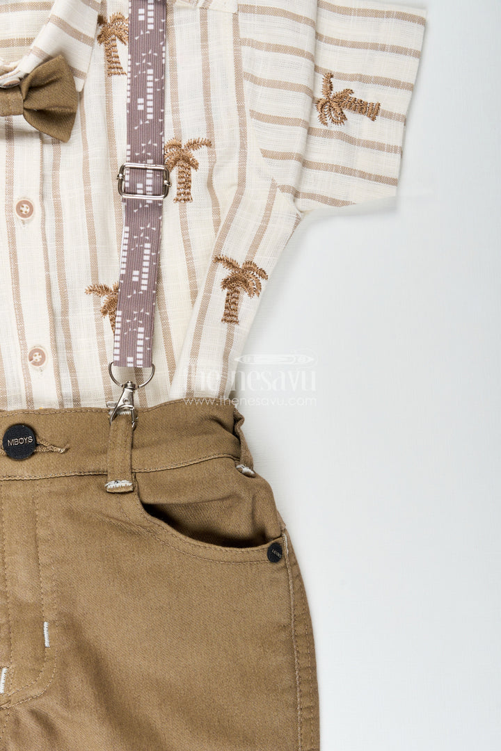 The Nesavu Boys Casual Set Boys Suspender Set with Embroidered Shirt for Birthday Party Nesavu Nesavu boys embroidered cotton suspender set bow tie birthdays celebrations