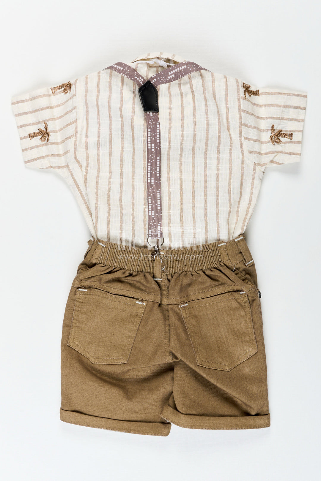 The Nesavu Boys Casual Set Boys Suspender Set with Embroidered Shirt for Birthday Party Nesavu Nesavu boys embroidered cotton suspender set bow tie birthdays celebrations