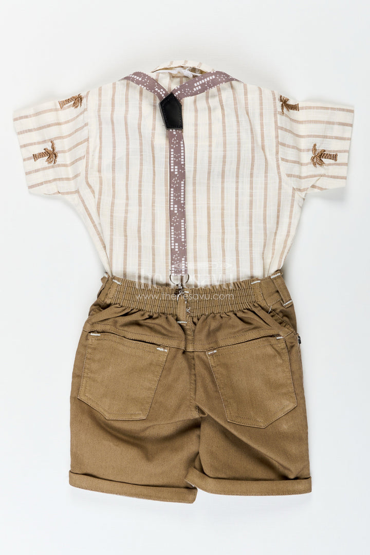 The Nesavu Boys Casual Set Boys Suspender Set with Embroidered Shirt for Birthday Party Nesavu Nesavu boys embroidered cotton suspender set bow tie birthdays celebrations