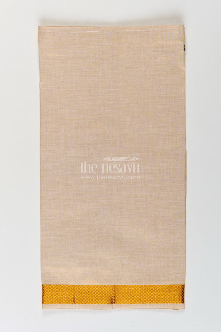 The Nesavu Boys Vesti Boys Tissue Dhoti in Beige with Subtle Golden Border Ideal for Traditional Dhoti for Infants Nesavu Dhoti Infants Beige Tissue Subtle Gold Border Gentle Traditional Dressing | The Nesavu