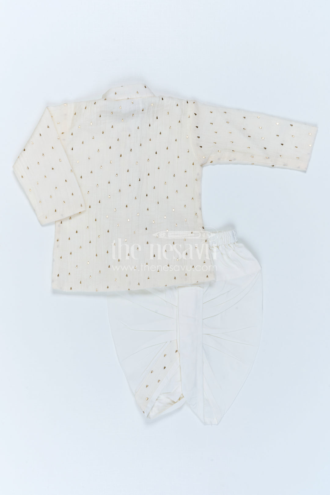 The Nesavu Boys Dothi Set Boys Traditional Dothi Set for Naming Ceremony and Pooja Nesavu Nesavu Boys Traditional Dothi Set With Foil Detailing For Pooja And Festive Celebrations