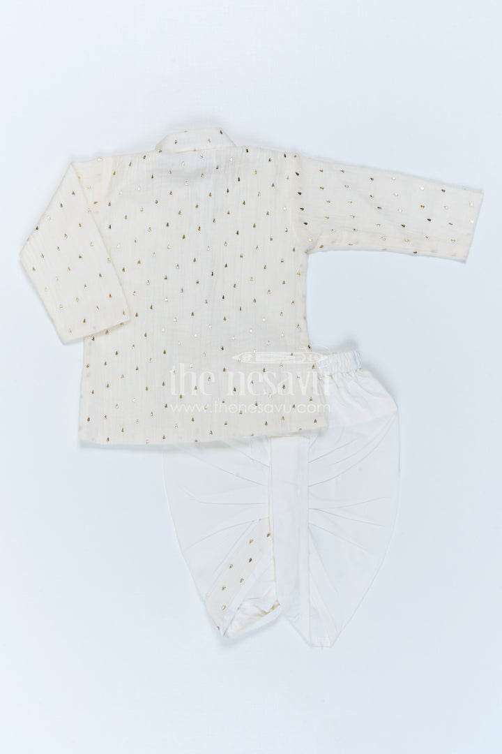 The Nesavu Boys Dothi Set Boys Traditional Dothi Set for Naming Ceremony and Pooja Nesavu Nesavu Boys Traditional Dothi Set With Foil Detailing For Pooja And Festive Celebrations