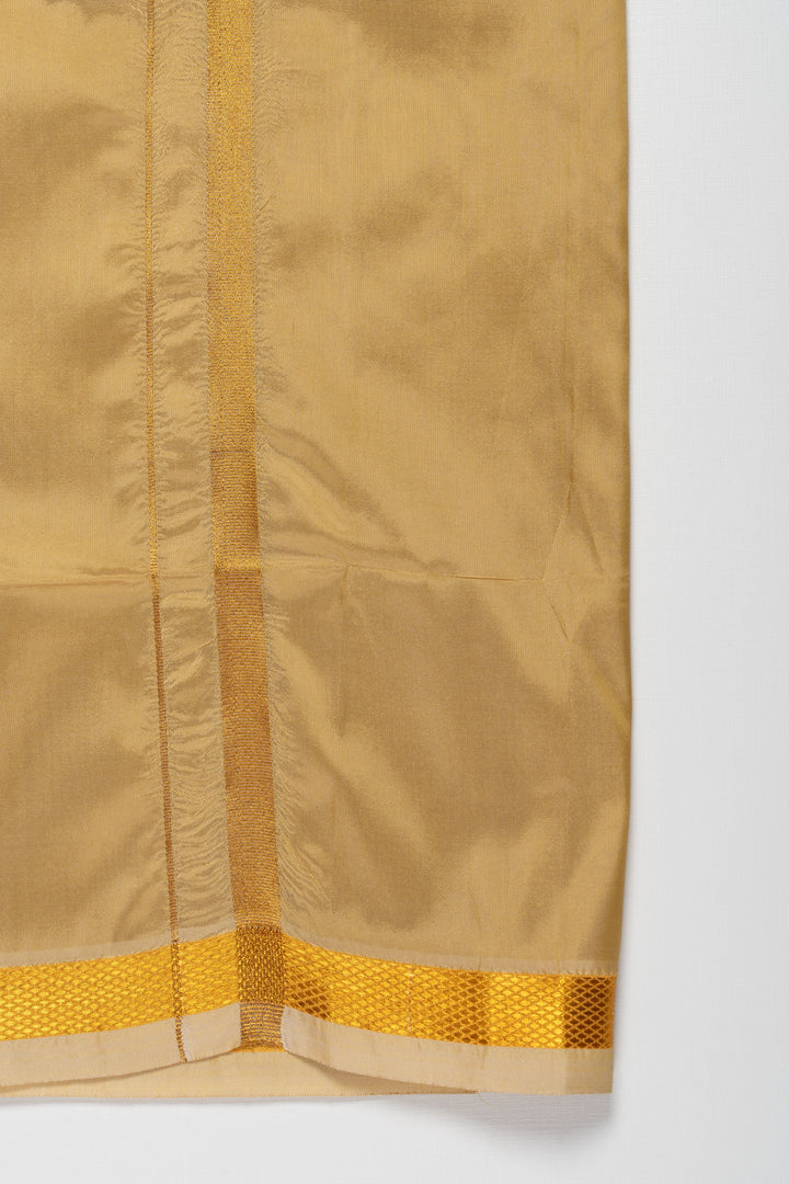 The Nesavu Boys Vesti Boys Traditional Golden-Yellow Silk Dhoti with Elegant Stripes Nesavu Buy Boys Golden Yellow Silk Dhoti Online | Traditional Festive Wear for Boys | The Nesavu