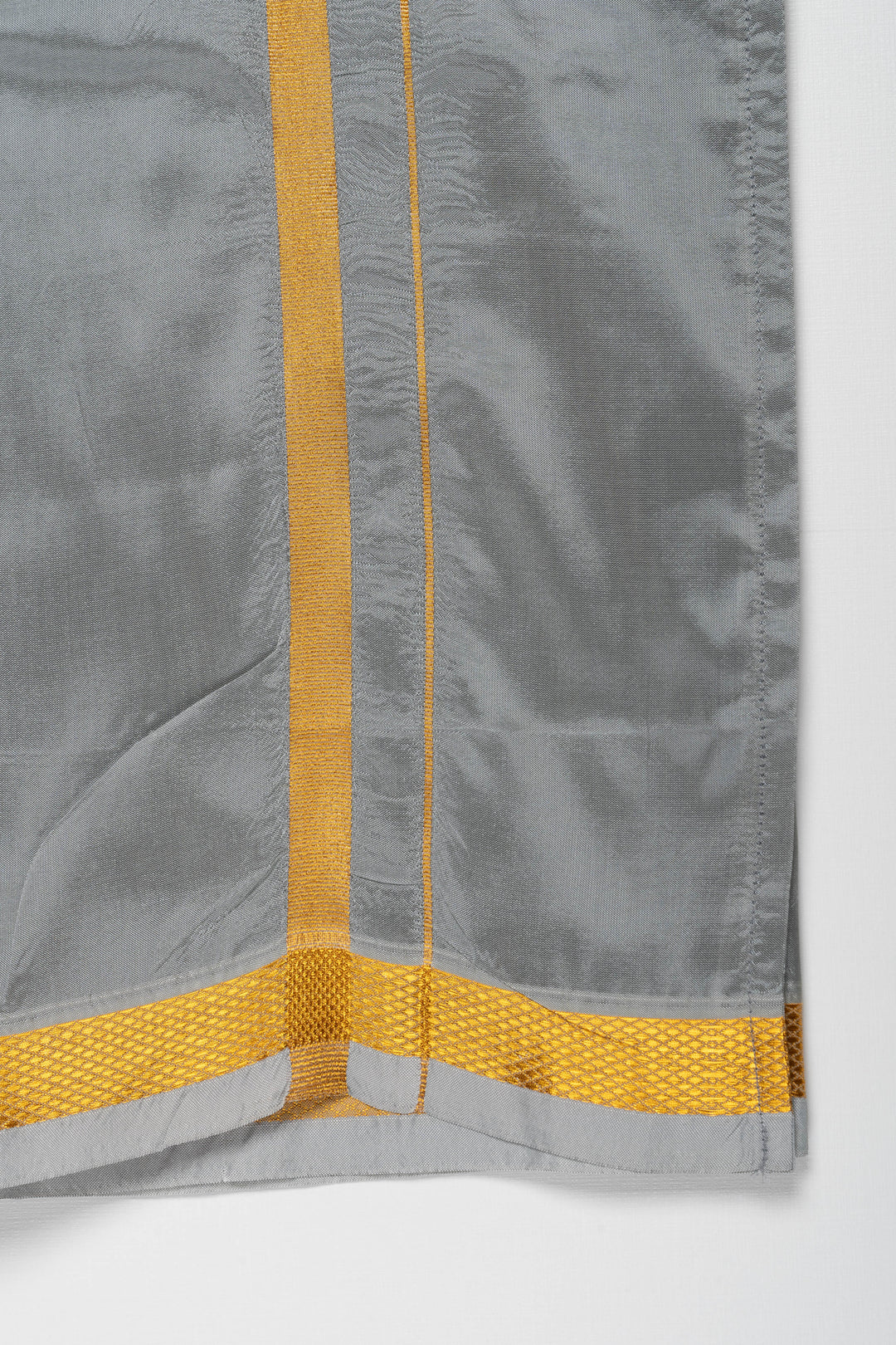 The Nesavu Boys Vesti Boys Traditional Grey Silk Dhoti with Golden Accents Nesavu Buy Boys Grey Silk Dhoti with Golden Design Online | Traditional Kids Wear | The Nesavu