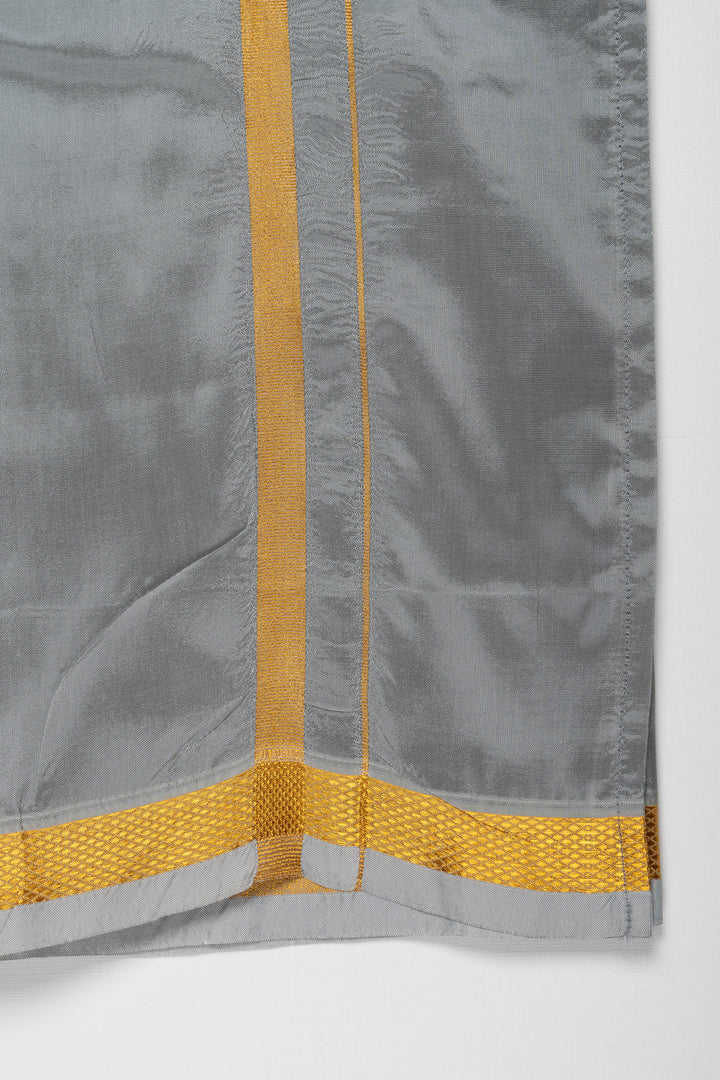 The Nesavu Boys Vesti Boys Traditional Grey Silk Dhoti with Golden Accents Nesavu Buy Boys Grey Silk Dhoti with Golden Design Online | Traditional Kids Wear | The Nesavu