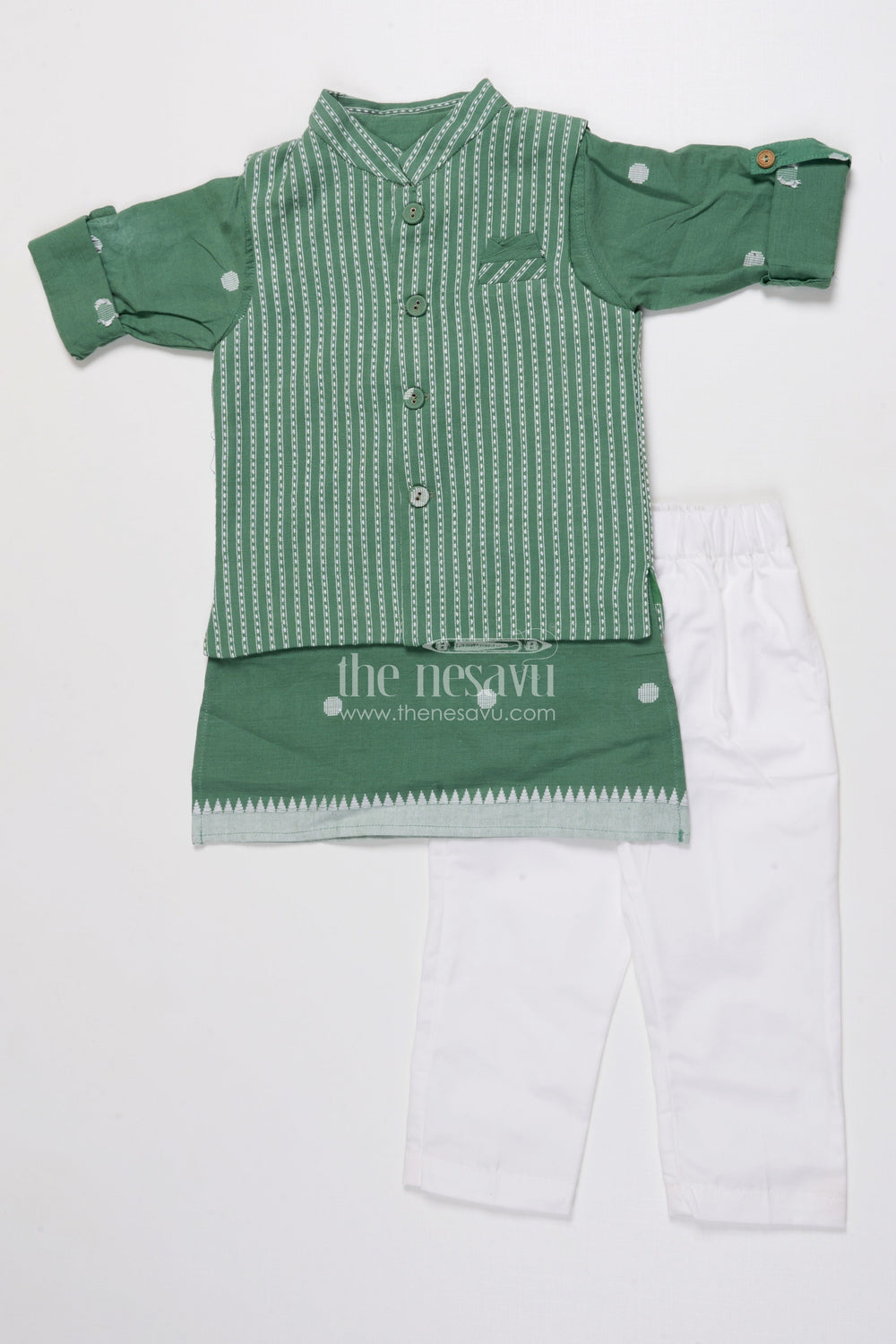 The Nesavu Boys Jacket Sets Boys Traditional Jacket Set for School Ethnic Days and Temple Visits Nesavu 16 (1Y) / Green BES920B-16 Nesavu boys handloom cotton jacket set jacquard weave school events temple functions