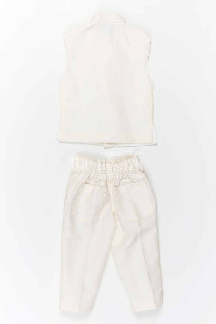 The Nesavu Boys Jacket Sets Boys Traditional Jacket Set for Weddings and Festive Occasions Nesavu Nesavu Boys Ethnic Jacket Set In White Viscose Silk With Thread Embroidery For Weddings And Festive Occasions